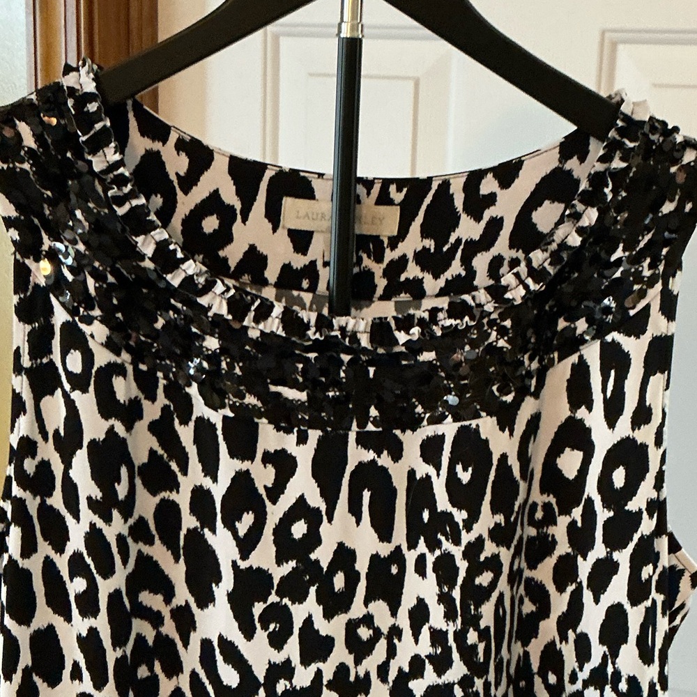 Laura Ashley Black and White Leopard Print Beaded Neckline Camisole - Picture 2 of 7
